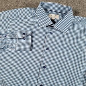 Eton Dress Shirt Mens XL 17.5 Blue Gingham Contemporary Fit Long Sleeve Cotton
